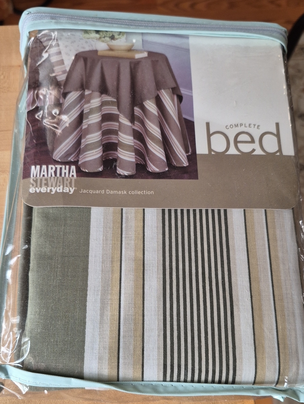 Martha Stewart Striped Table Linen in Sage, Cream and Taupe